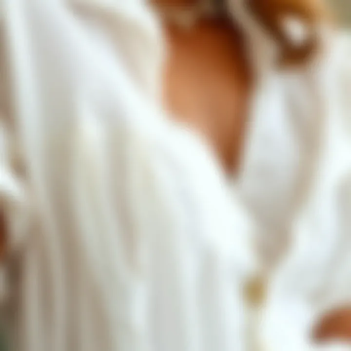 Close-up of fabric texture and details of a white preppy dress