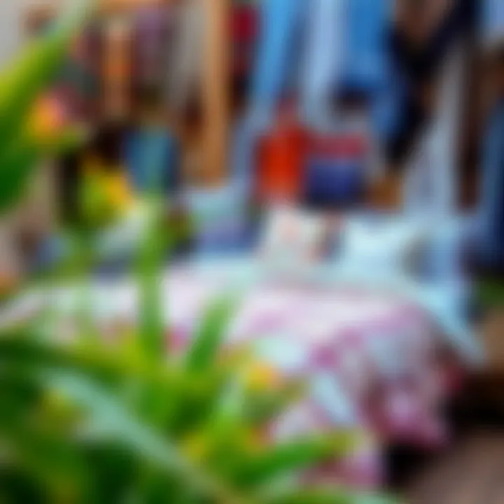 Variety of boho duvet covers displayed in a market setting, emphasizing unique designs