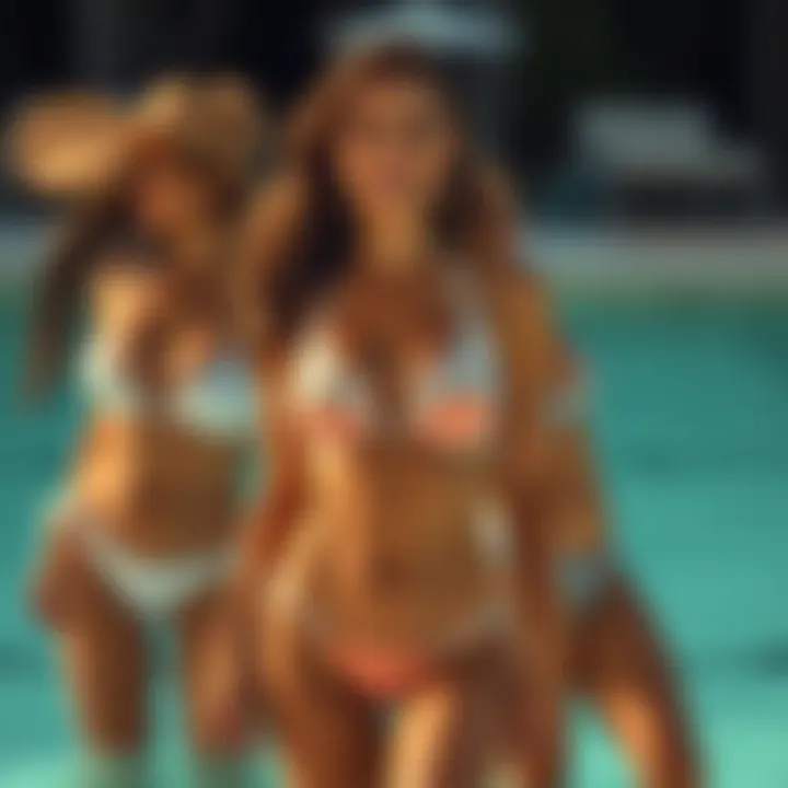 Different body types gracefully adorned in scallop trim halter bikinis