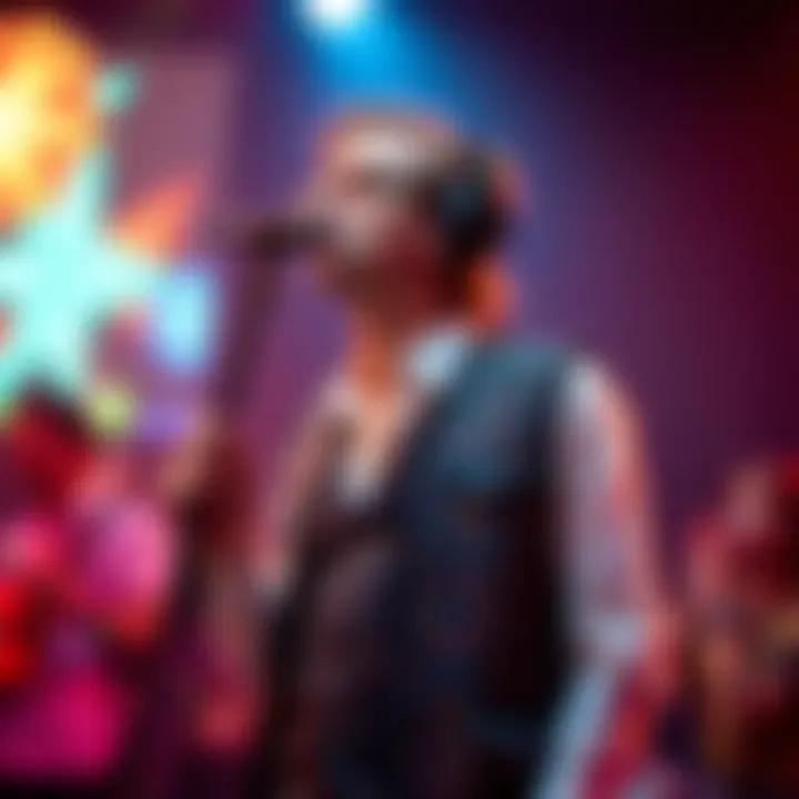 Contemporary artist wearing a stylish music vest at a live performance