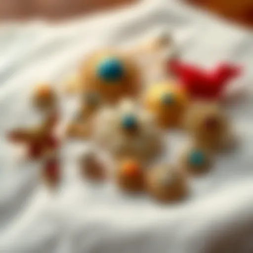 Artistic arrangement of decorative pins on various fabrics