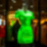 Vibrant neon green bandage dress on display