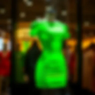 Vibrant neon green bandage dress on display