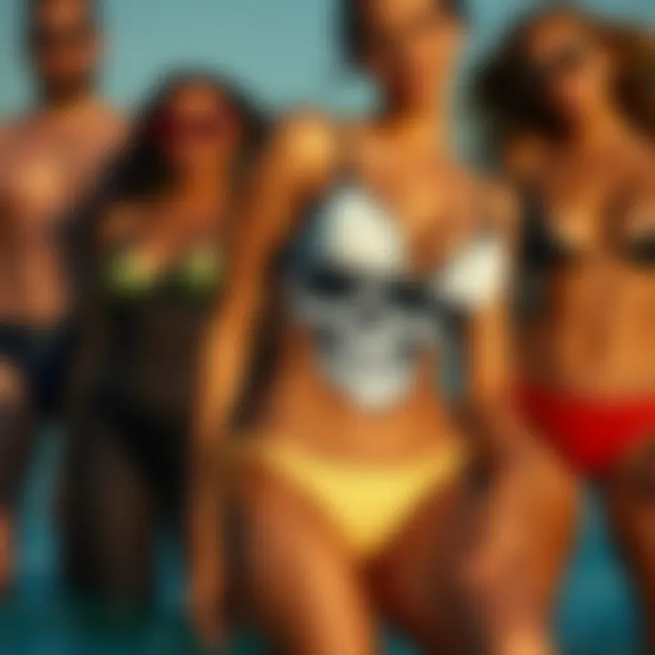 Diverse body types showcasing the skull tankini swimsuit