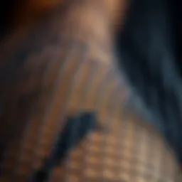 A close-up view of intricate fishnet fabric showcasing its unique weave and texture.