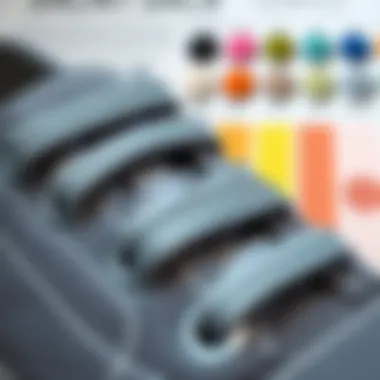 Color coordination chart illustrating gray round shoelaces with various color palettes