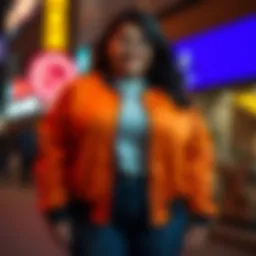 Stylish plus size bomber jacket in a vibrant color