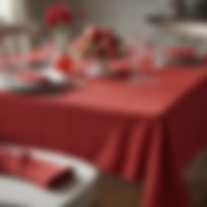 Elegant dining table set with a red burlap tablecloth