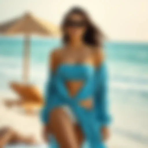 Stylish beach setting showcasing a tube top swimsuit cover up