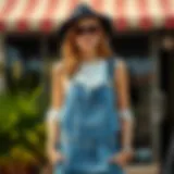 Stylish vintage denim overalls paired with modern accessories