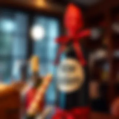 Gift-wrapped wine bottle embellished with a charming sticker