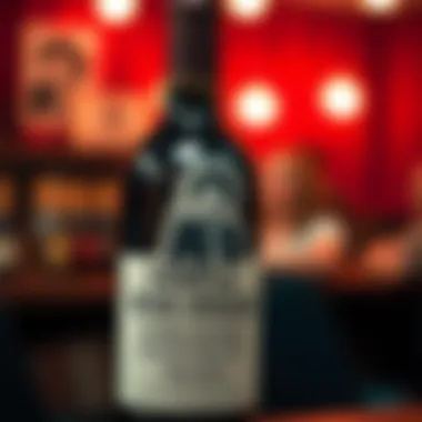 Wine bottle adorned with an artistic sticker representing personal identity