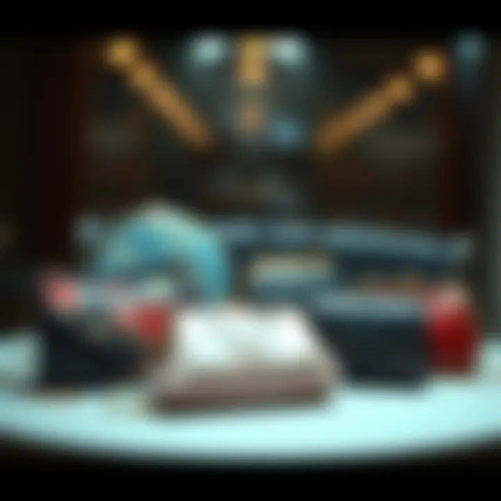 A variety of small purses arranged aesthetically