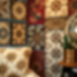 A stunning display of vintage textile wall art showcasing intricate patterns