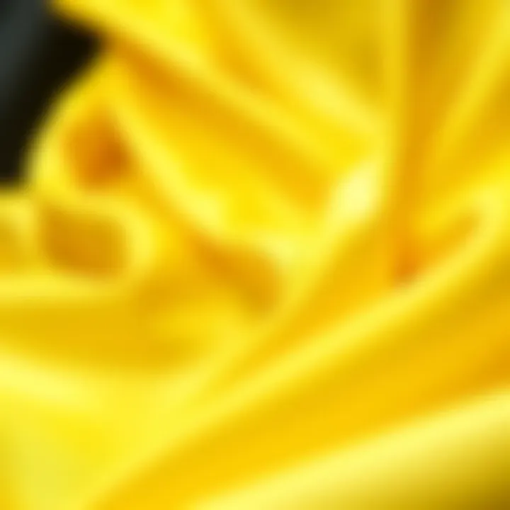 Close-up of the luxurious texture and sheen of yellow satin fabric