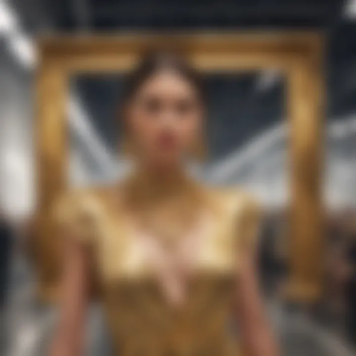 Fashion runway showcasing oversized gold framed accessories