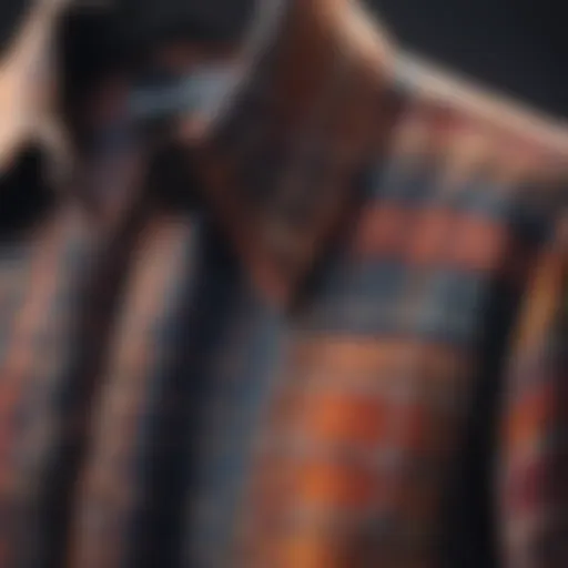 Close-up of a graphic flannel shirt showcasing intricate patterns and colors