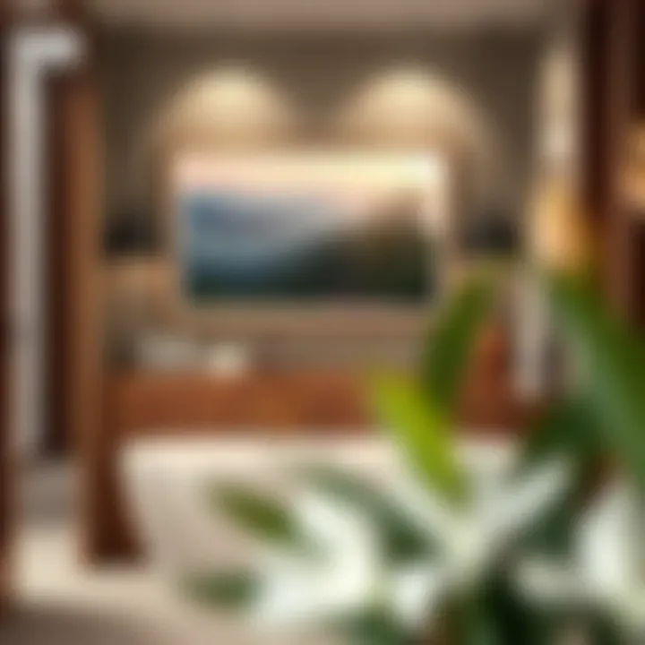 Cozy bathroom adorned with a large framed photograph of nature