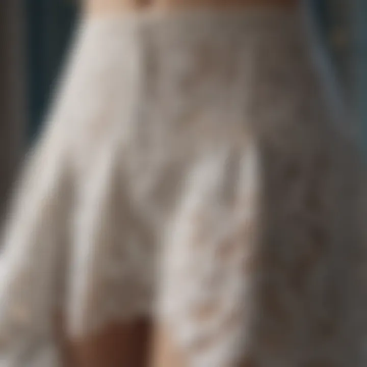 Close-up of intricate lace detailing on a skirt