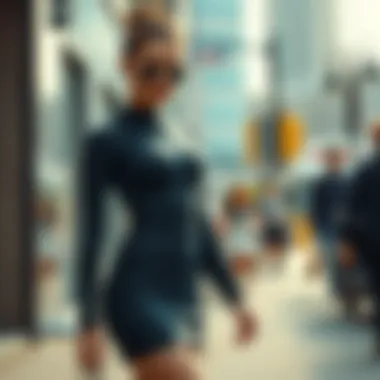 Urban Styling of Bodycon Dress Fashion-forward individual styling bodycon dress in urban setting