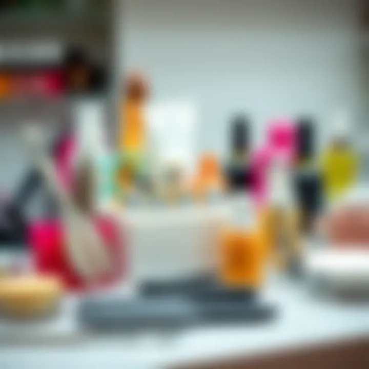 A well-organized nail care station showcasing tools and products for nail maintenance.