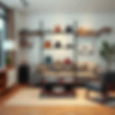 Stylish shoe rack shelving unit in modern living room