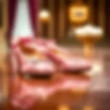 Elegant pink ballroom dance shoes on polished floor