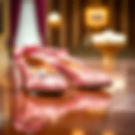 Elegant pink ballroom dance shoes on polished floor