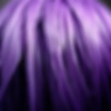 Close-up of the intricate textures and colors of a high-quality purple synthetic wig