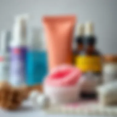 Silicone lip scrubber beside various natural lip care products