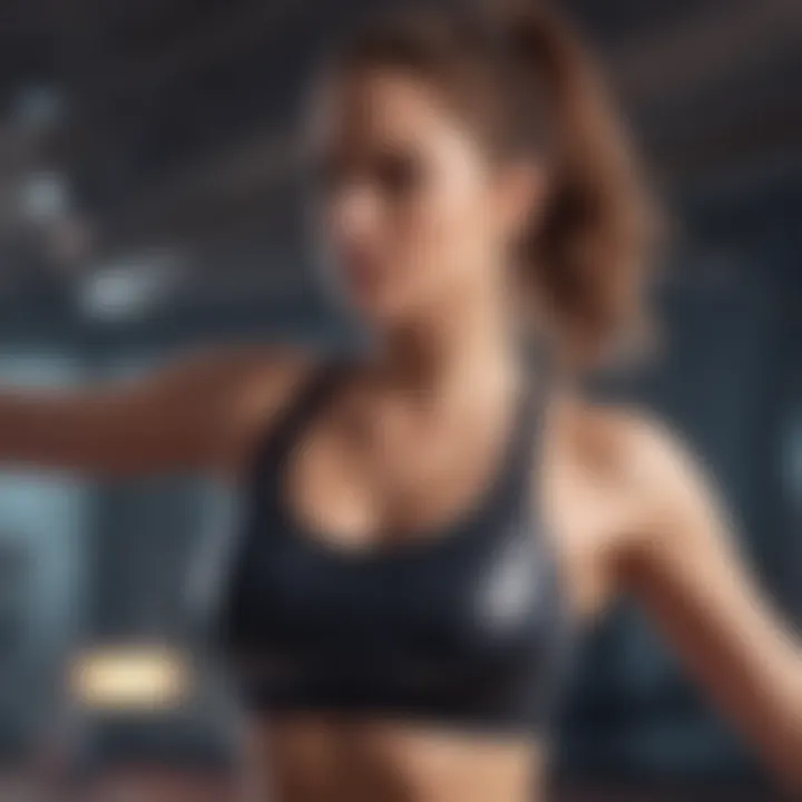 A fitness enthusiast wearing a sparkly sports bra during an active workout session.