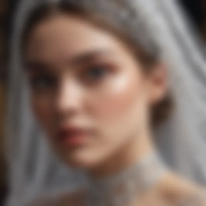 Close-up of the embellishments on a cathedral length veil, highlighting its craftsmanship.