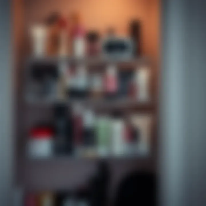 Organized beauty products in a stylish over-the-door storage solution