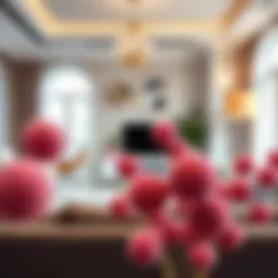 Elegant arrangement of pink decorative balls in a modern living room