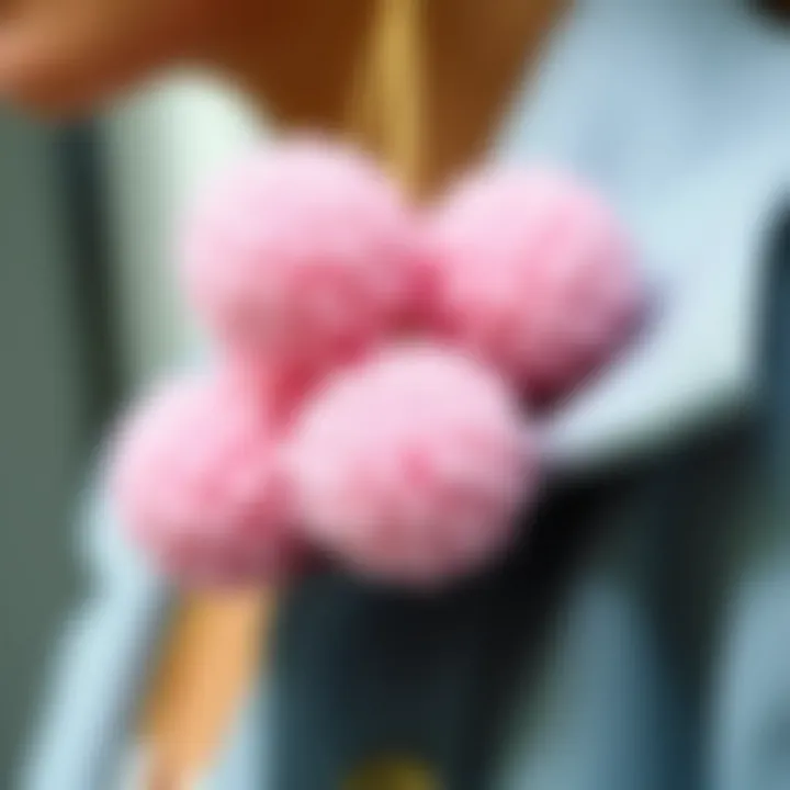 Close-up of pink decorative balls on a stylish fashion accessory