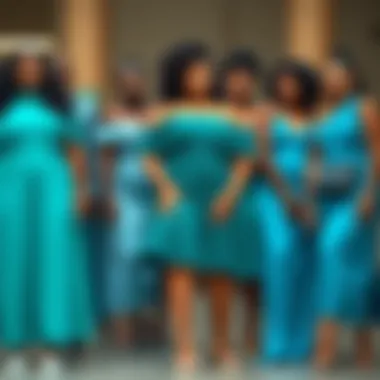 Group of diverse individuals in aqua blue attire