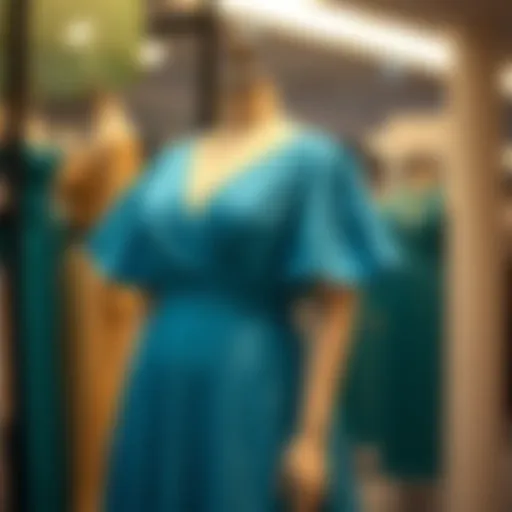 Elegant aqua blue plus-size dress on a mannequin