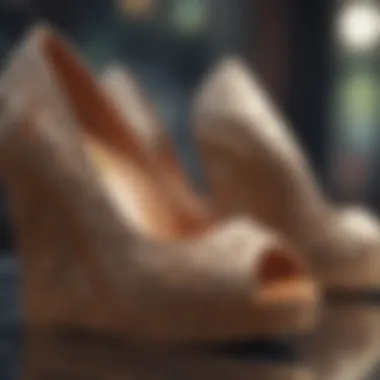 Intricate Craftsmanship of Elegant Wedges A close-up of elegant wedges showcasing intricate craftsmanship and design details.