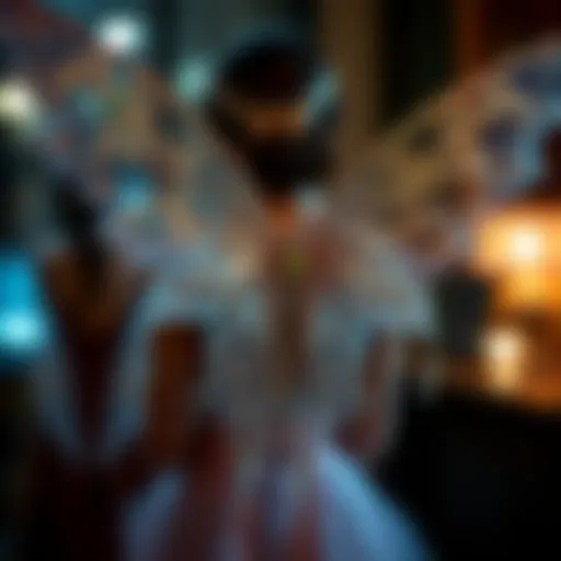 A pair of elegant fairy wings adorned with intricate designs and shimmering materials.