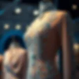 A glamorous sheer rhinestone jumpsuit on a mannequin showcasing intricate details