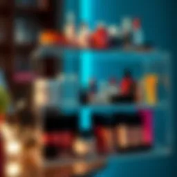 Stylish acrylic makeup shelf displaying an array of beauty products