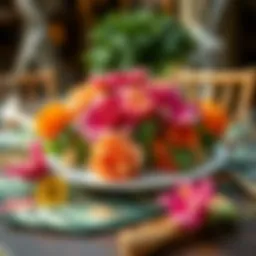Elegant summer place mat arrangement featuring vibrant floral patterns