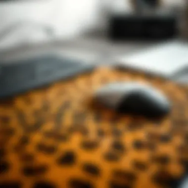 Close-up of cheetah print mouse pad showcasing its texture and design