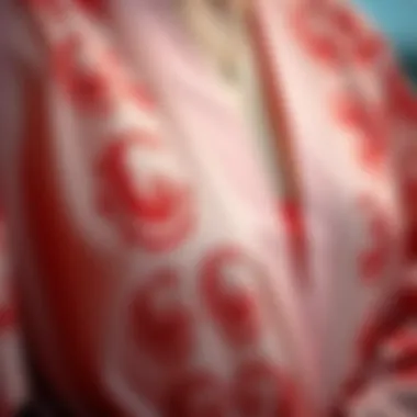 Close-up of intricate fabric patterns on a sheer kimono cardigan.