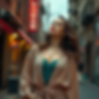 A fashion-forward individual showcasing a sheer kimono cardigan in an urban setting.