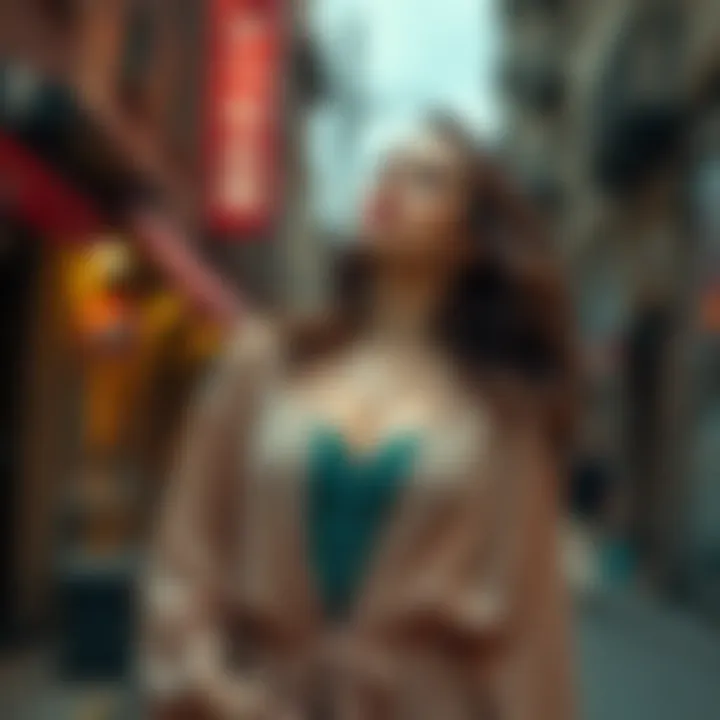 A fashion-forward individual showcasing a sheer kimono cardigan in an urban setting.