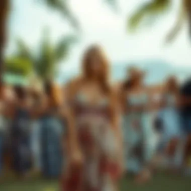 A vibrant outdoor gathering showcasing bohemian fashion