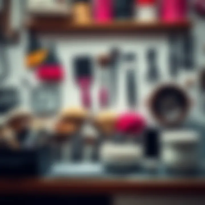 A well-organized station displaying hair dye tools alongside tips for maintenance