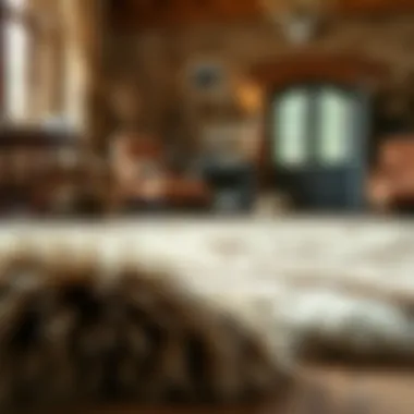 Elegant fox fur carpet in a rustic interior setting