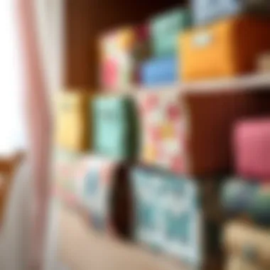 Colorful fabric storage boxes arranged neatly in a dresser